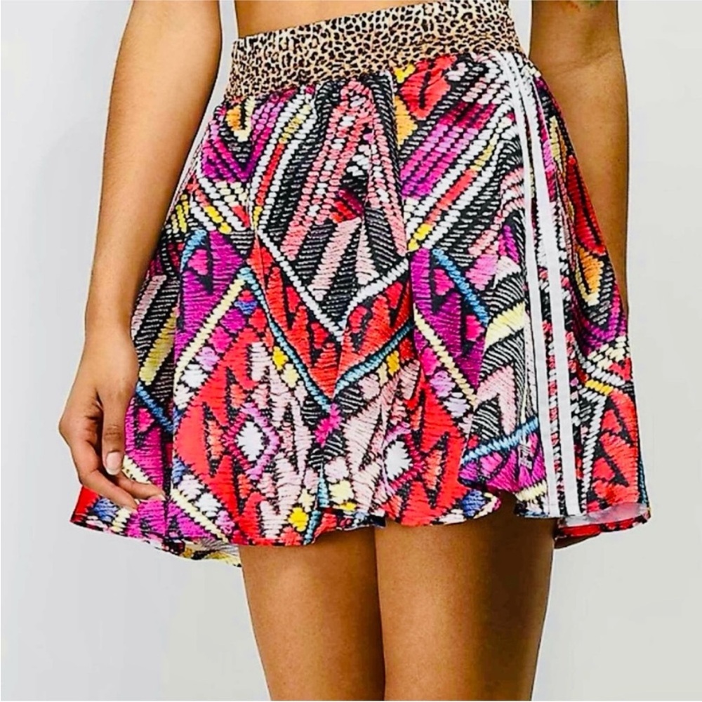 adidas Multicolor Tribal Print Pleated Skirt with Leopard Waistband